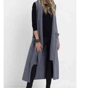 ELK brand Black Knit Wool Blend Hooded Vest Long Line High Low Hem Pocke…